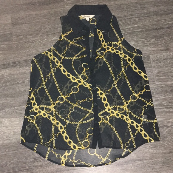 Decree Sheer button up collared chain blouse - Picture 1 of 1
